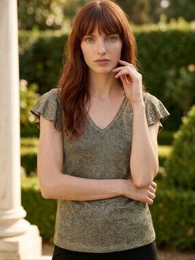 White House Black Market Gray V-Neck Women's Top